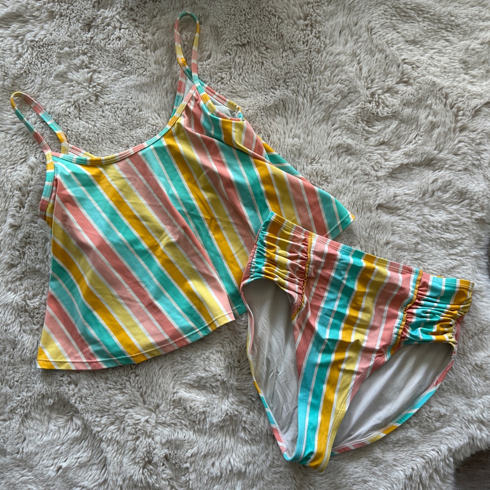 Matilda Jane Pink, Yellow, and Blue Striped Bikini sz M